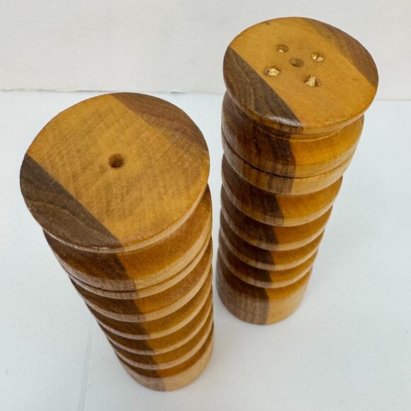 Vintage Handmade Wooden Tall Salt and Pepper Shakers Boho Eclectic Decor - Picture 3 of 6